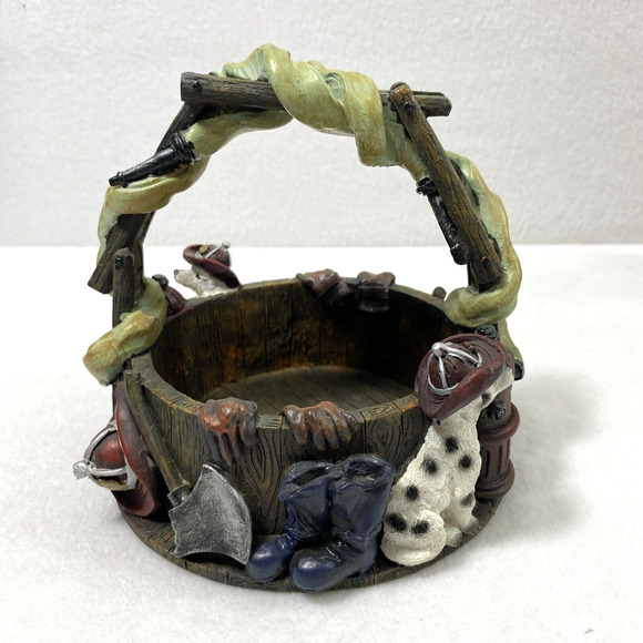 Decorative‎ Firehouse Dalmation Fireman Ladder Hose Basket w/ Handle Home Decor - Picture 3 of 9